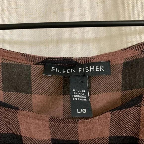 Eileen Fisher 100% Silk Buffalo Check Gingham Print Tunic Dress Large - Picture 4 of 6